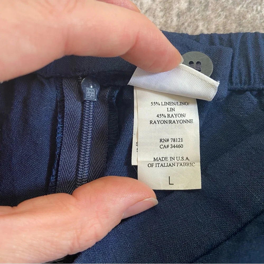 Eileen Fisher Navy Linen Blend Flowy‎ Knee Length Skirt with Pockets Large